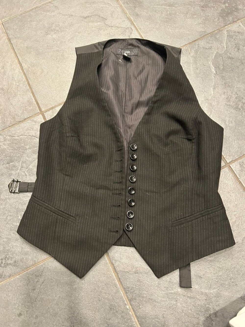 H&M Black Pinstripe Waistcoat Vest Women’s Size 6 EU 36 Tailored